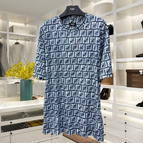 Authentic Fendi Zucca FF Logo Printed Blue T-Shirt - Picture 1 of 12
